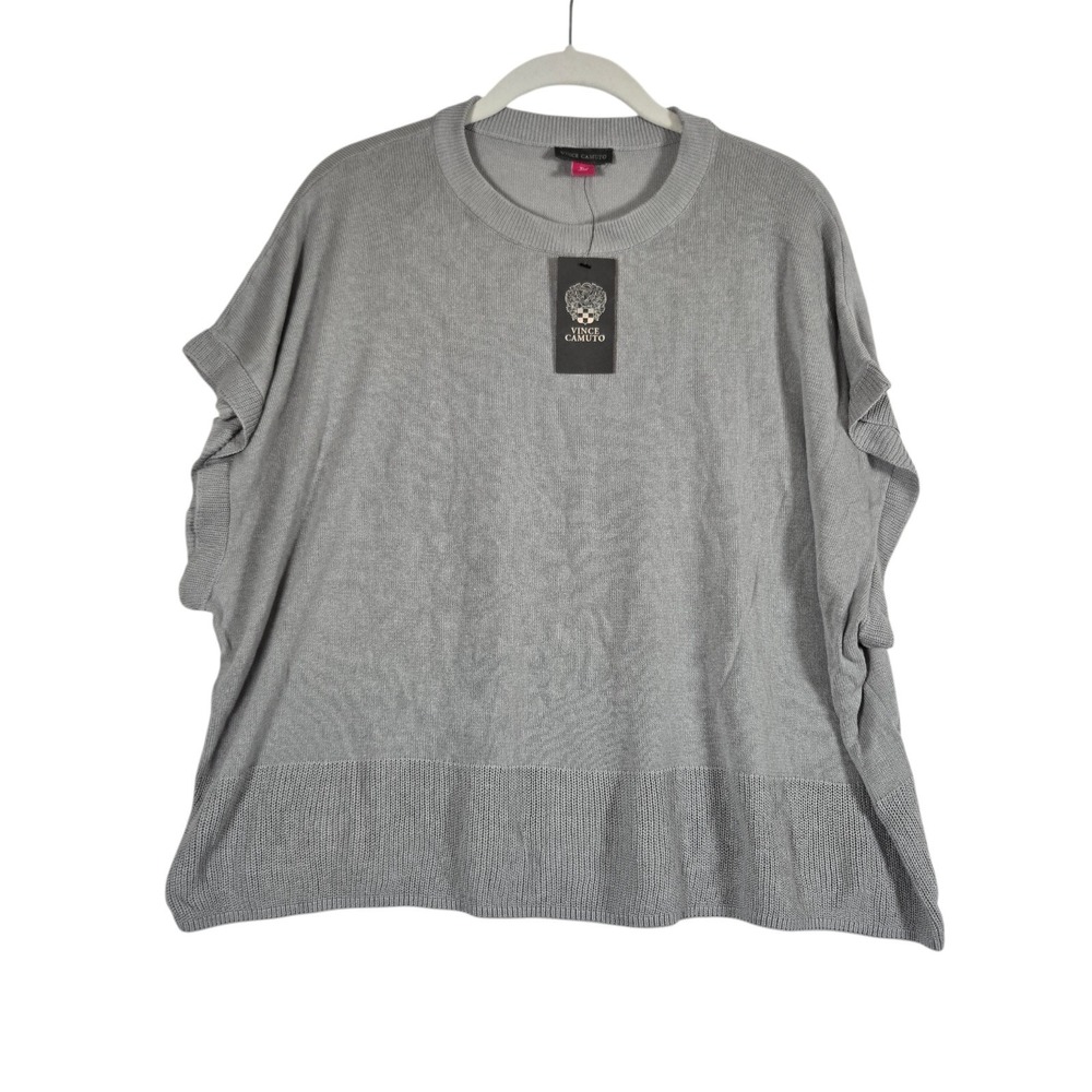 Vince Camuto Knit Top Womens XL Solid Gray Short Sleeve Boxy Cropped NEW